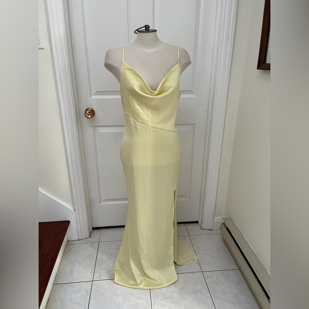 NWT Chic Yellow Satiny  Maxi Dress size large